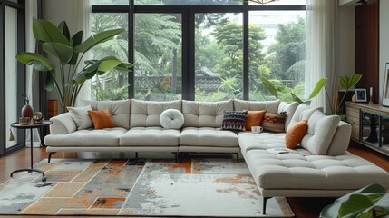 Corner Sofa Family Lounge: Photos of corner sofas in family lounges - obrazy, fototapety, plakaty