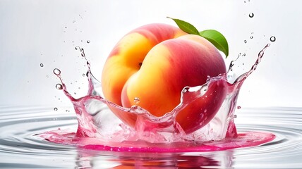 pink peach in water splash isolated on white background, generative ai - obrazy, fototapety, plakaty