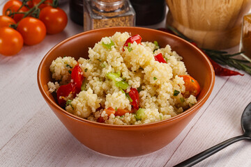 Vegan cuisine couscous with vegetables