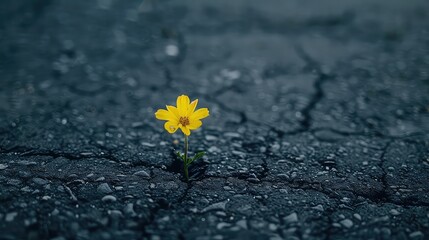 Crack of hope: A delicate flower bursts through the asphalt, its presence a reminder that even in difficult times, hope can thrive.