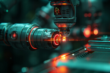 industrial laser that welds metal elements on an industrial belt - obrazy, fototapety, plakaty