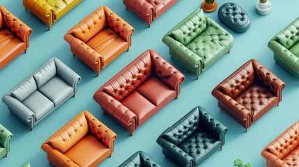 Leather Sofa Room Styling: A 3D vector illustration demonstrating various ways to style a room around a leather sofa
