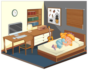 Child sleeping peacefully in a tidy bedroom