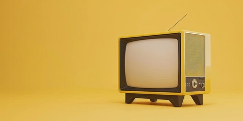Old television on a yellow background. - obrazy, fototapety, plakaty