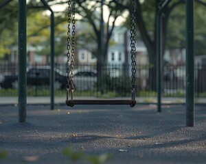 Solitary Swing in an Abandoned Playground:A Visual Metaphor for Loneliness and Nostalgia - obrazy, fototapety, plakaty