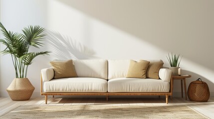 Living Room Sofa Minimalist: A 3D vector illustration of a minimalist sofa in a living room