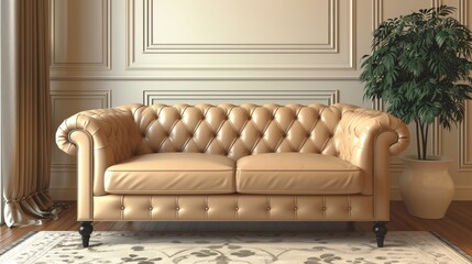 Living Room Sofa Modern Classic: A 3D vector illustration of a modern classic sofa in a contemporary living room