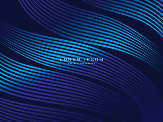 Dark blue abstract background with shining waves. Shiny line design element. Modern blue purple gradient flowing wave lines. Futuristic technology concept. Vector illustration.