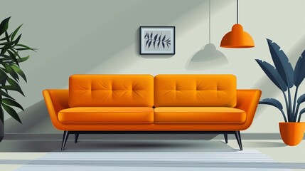 Modern Sofa Comfortable Lounge: A vector illustration depicting a modern sofa as a comfortable lounge area