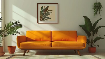 Modern Sofa Interior Decor: A vector illustration featuring a modern sofa as the centerpiece of interior decor