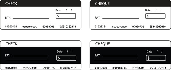 Set of Payment check icons. bank check vectors symbols. pay check sign in flat styles. Suitable for use on web apps, mobile apps and print media. Banking and Finance Cheque on transparent background.