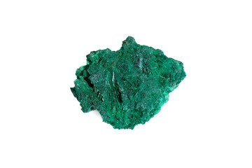 natural green malachite rough gem stone on the white background