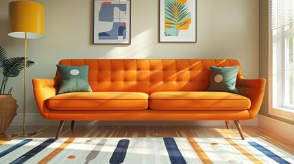 Modern Sofa Room Transformation: A 3D vector illustration showcasing how modern sofas can transform a room