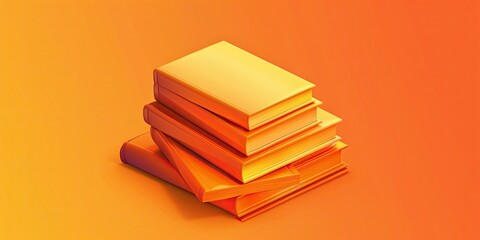 unique illustration icon of books, orange and light orange theme colour icon, vector, animated, orange background realistic stock photography