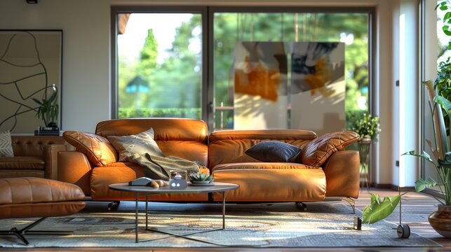 Reclining Sofa Living Room: A 3D illustration of a living room featuring a reclining sofa as the focal point