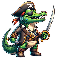 cartoon illustration , Crocodile has become a pirate!