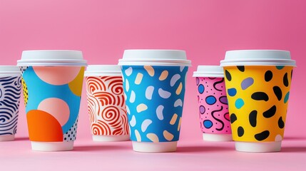 Bold graphics and striking colors adorn mockup coffee cups, transforming ordinary objects into marketing masterpieces.