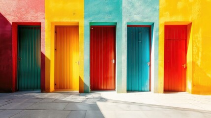 Portal to happiness: Abstract doors stand tall in the sunshine, offering glimpses of joy and...