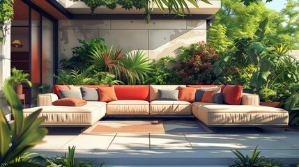 Sectional Sofa Outdoor Lounge: An illustration showcasing a sectional sofa as part of an outdoor lounge area