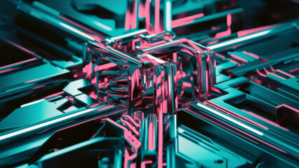 Intersecting Metallic Geometrics - Dynamic Futuristic 3D Render in Pink and Teal