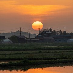 田植え前の日の出