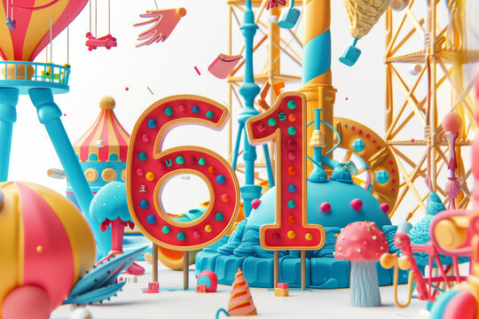 Illustration background with 61 for 6 June 1 World Children's day
