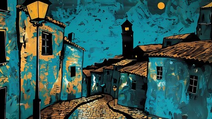 blue town city illustration poster background