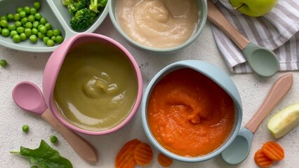 Healthy baby food in bowls