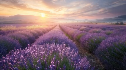 Sunrise symphony in lavender: The soft hues of dawn dance across the lavender fields, creating a tranquil melody of colors.