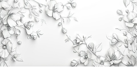 a floral line art pattern on a pristine white background, capturing every intricate detail with studio-quality lighting.