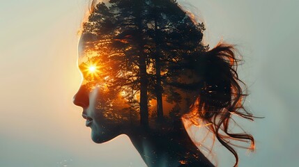 Enigmatic Connection: Human Silhouette and Natural Elements in Double Exposure