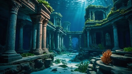 Under the sea that shines brightly in an ancient temple surrounded by water It is home to fish and statues, combining architecture, art and religion.