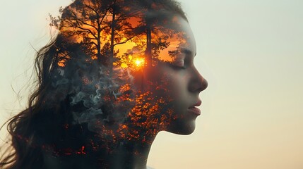 Enigmatic Fusion: Human Silhouette and Setting Sun Merge with Nature