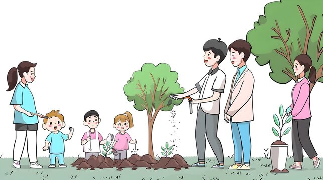 Families and Communities Celebrating Earth Day with Tree Planting and Environmental Cleanup Activities