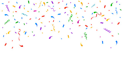 Falling colorful confetti design. Celebration background template with colorful ribbon decoration. Vector illustration