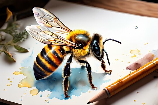 Draw an image of a honeybee in watercolor. Generative AI