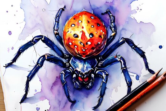 Draw an image of a spider in watercolor. Generative AI