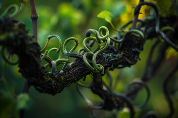 Delicate tendrils of a vine curling around,