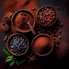 Espresso Ambrosia: Top-View Free Photo Showcasing Bowls of Coffee Beans