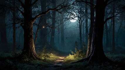 Night Forest with Trees