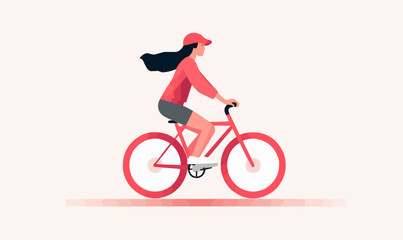 woman on bike vector flat minimalistic isolated illustration