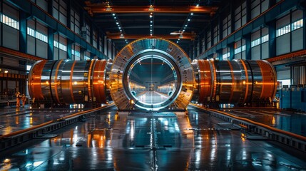 A particle accelerator generating beams, in a particle physics lab - obrazy, fototapety, plakaty