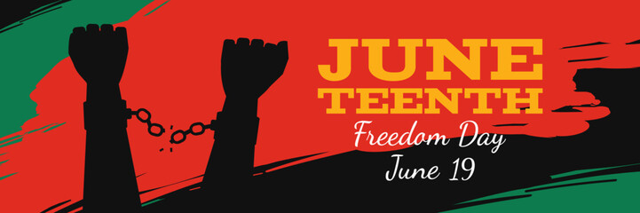 Juneteenth Freedom day June 19 african american independence day .Hands in handcuffs shackles with broken chain vector illustration