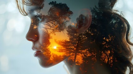 Meditative Silhouette: Human and Nature Blend in Striking Double Exposure