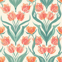 seamless floral pattern with tulip for social media posts, fabric, textile, banner, card design, etc - obrazy, fototapety, plakaty