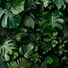 creative concept with green foliage on a dark background - obrazy, fototapety, plakaty