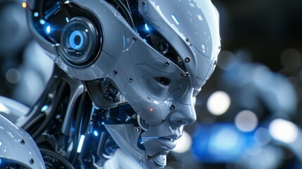 3D Artificial Intelligence AI research on the development of robots and cyborgs for the future of people living and machine learning for computer brains