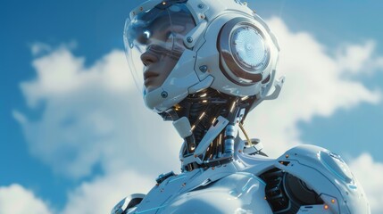 3D Artificial Intelligence AI research on the development of robots and cyborgs for the future of people living and machine learning for computer brains