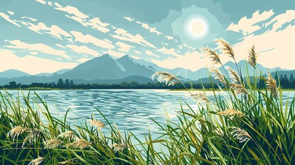 Sunshine and grass oil painting illustration poster background