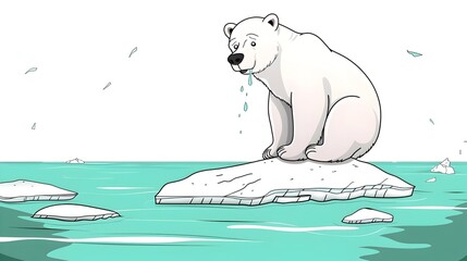 Polar Bear Stranded on Melting Ice Floe Symbolizes Climate Change Impact on Arctic Habitat